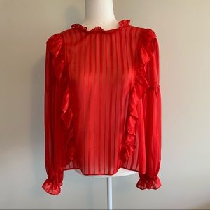 Topshop striped ruffle detail long sleeve blouse